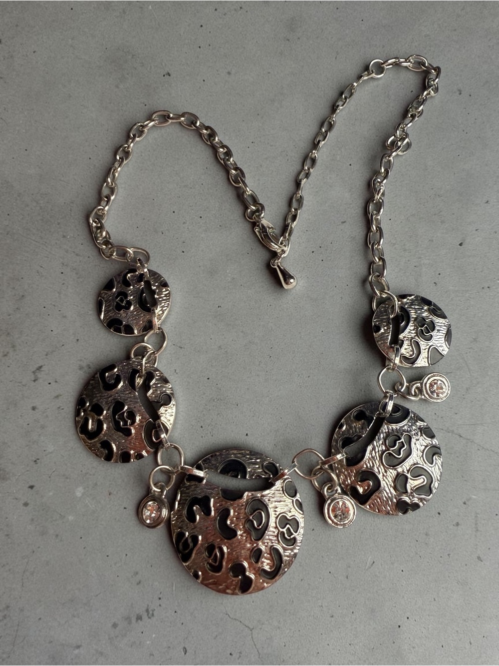 Silver-Tone Cutout Circle Necklace with Crystal Accents